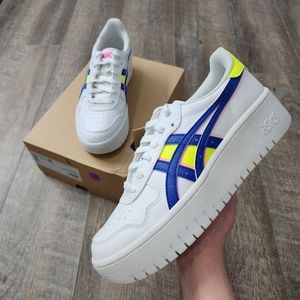 NEW Asics Japan S PF Platform Sneakers, White/Asics Blue, Women's Size 8.5